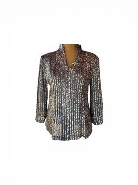 Chico's Metallic Pleated V-Neck Jacket in Silver